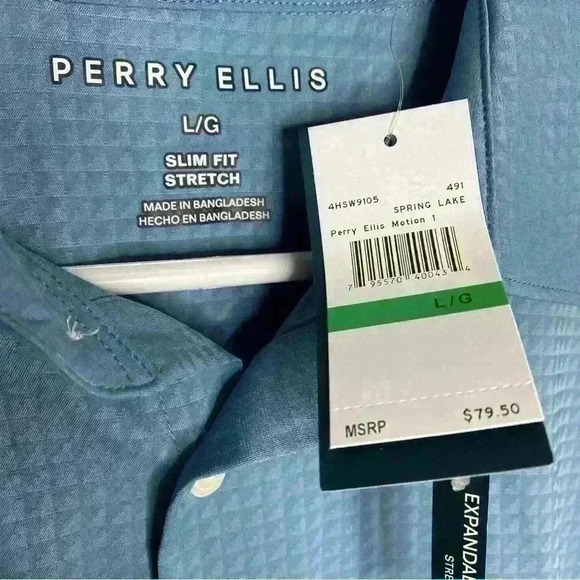 Perry Ellis Slate blue Slim Fit Total
Stretch Solid Short Sleeve-size Large - Picture 5 of 5